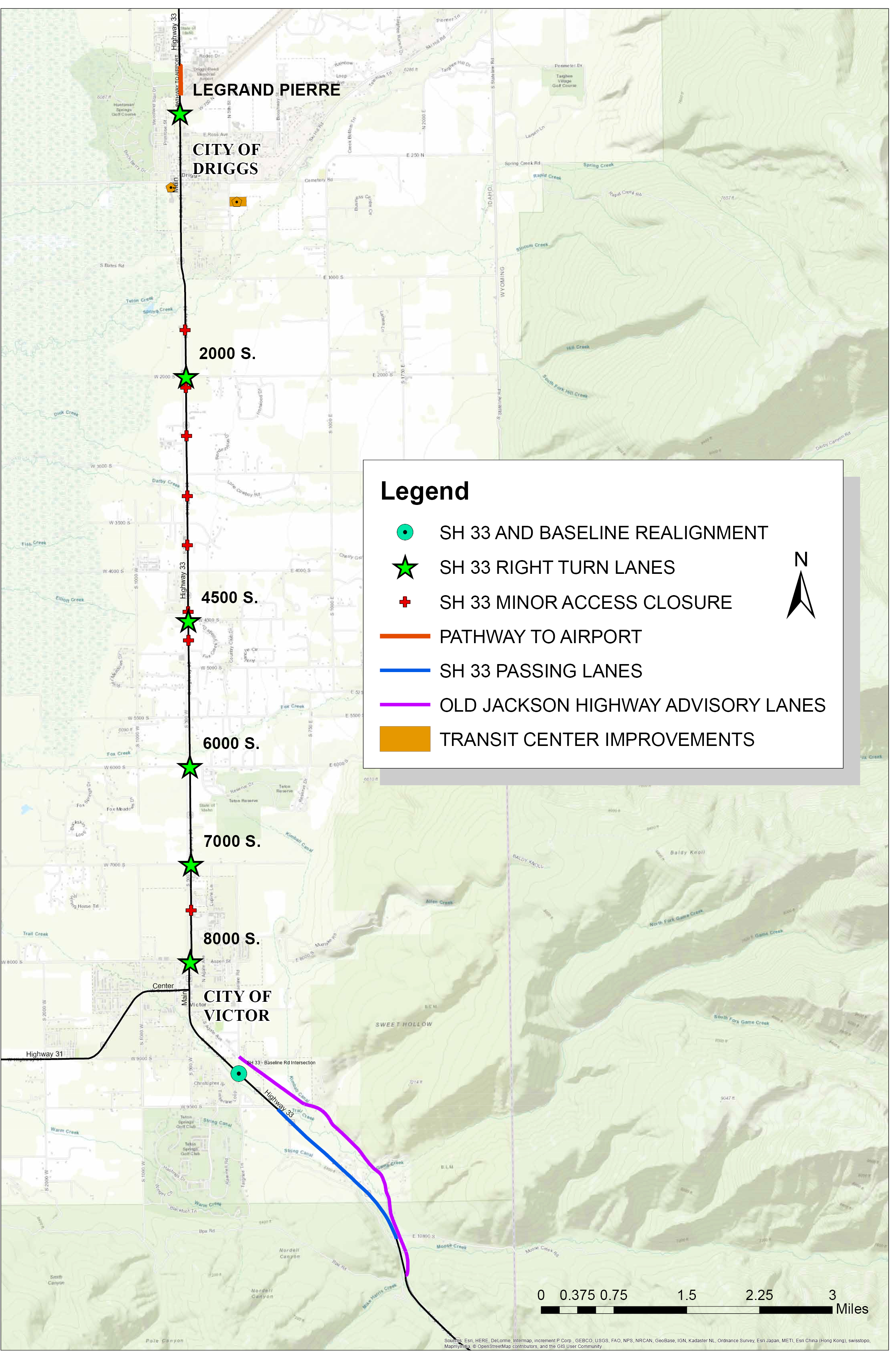 Map showing proposed projects along Hwy 33